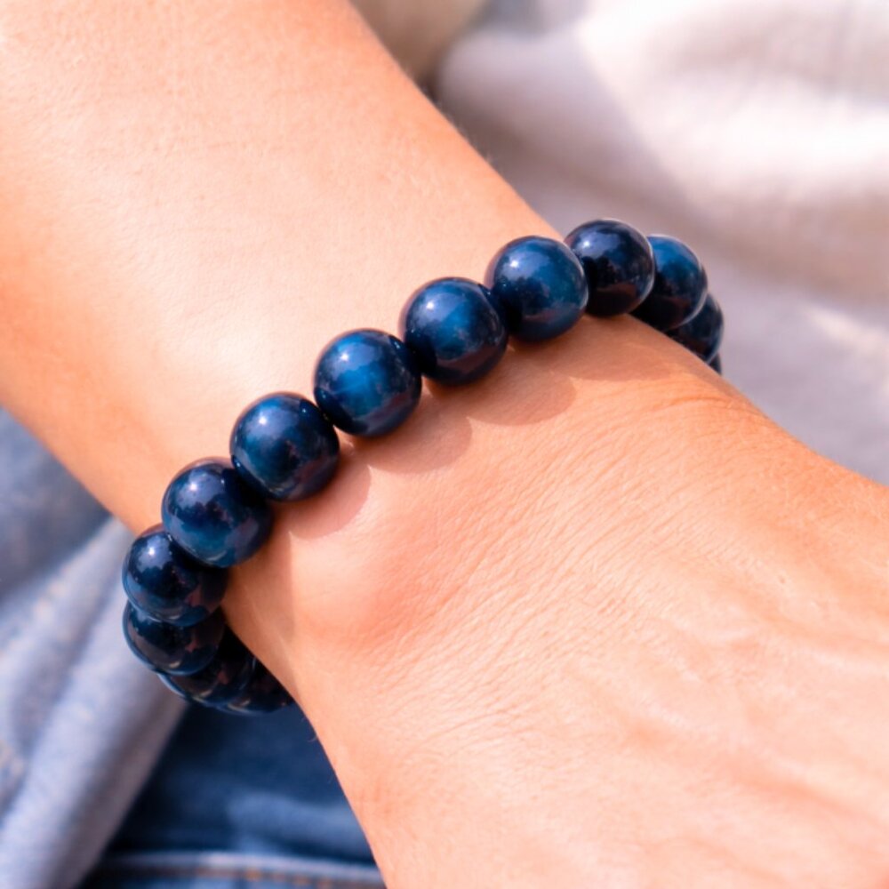 Blue Tiger's Eye Gemstone 10mm Beaded Stretch Bracelet Crystal Jewelry - Picture 3 of 8